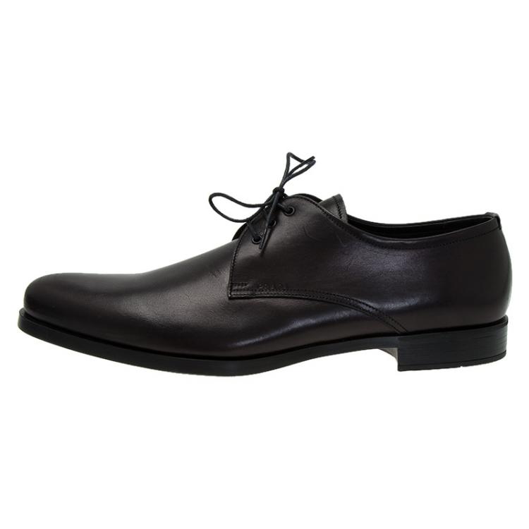 Pre Owned Prada Black Leather Lace Up Oxfords Size 45