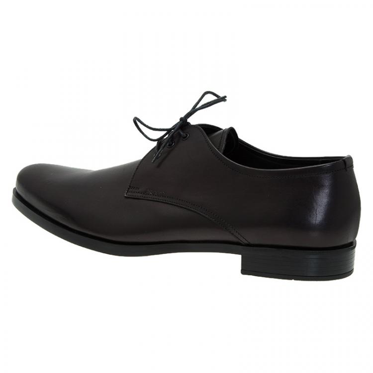 Pre Owned Prada Black Leather Lace Up Oxfords Size 45
