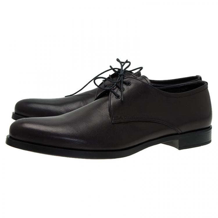Pre Owned Prada Black Leather Lace Up Oxfords Size 45