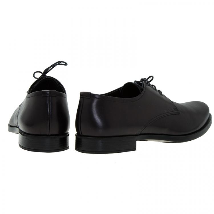 Pre Owned Prada Black Leather Lace Up Oxfords Size 45