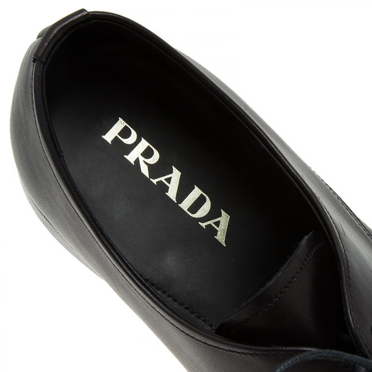 Pre Owned Prada Black Leather Lace Up Oxfords Size 45