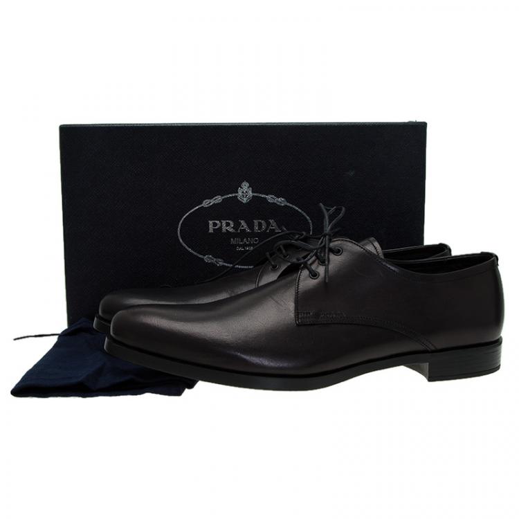 Pre Owned Prada Black Leather Lace Up Oxfords Size 45