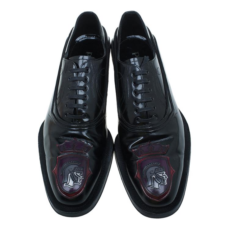 Pre Owned Prada Black Leather Runway Gladiator Oxfords Size 43