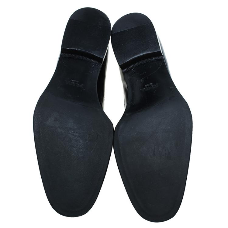 Pre Owned Prada Black Leather Runway Gladiator Oxfords Size 43