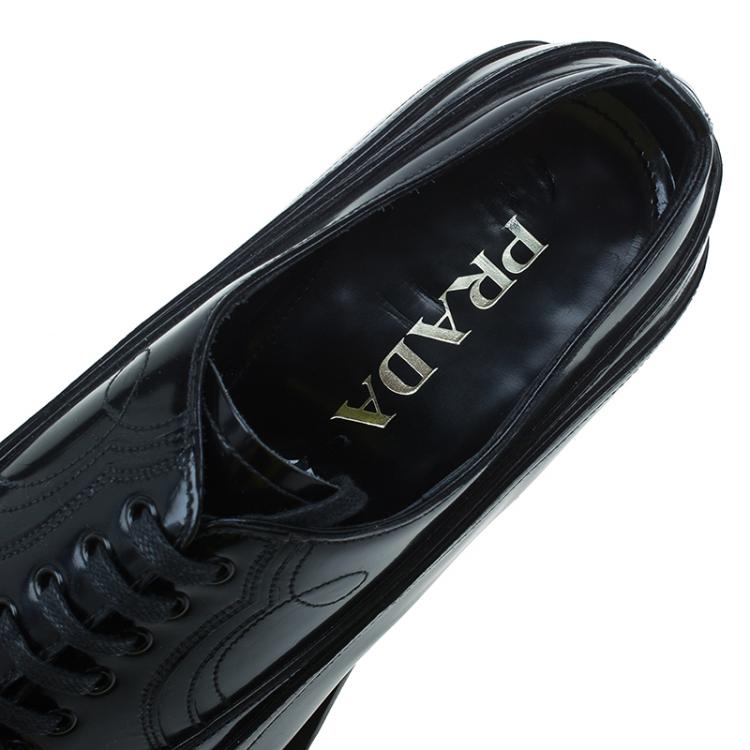 Pre Owned Prada Black Leather Runway Gladiator Oxfords Size 43