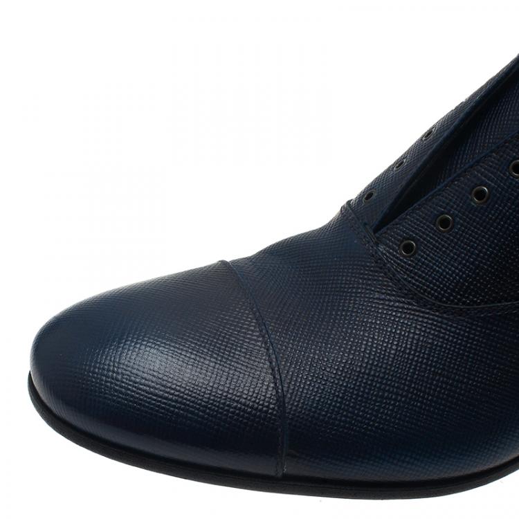 Pre Owned Prada Navy Blue Saffiano Laceless Oxfords Size 44
