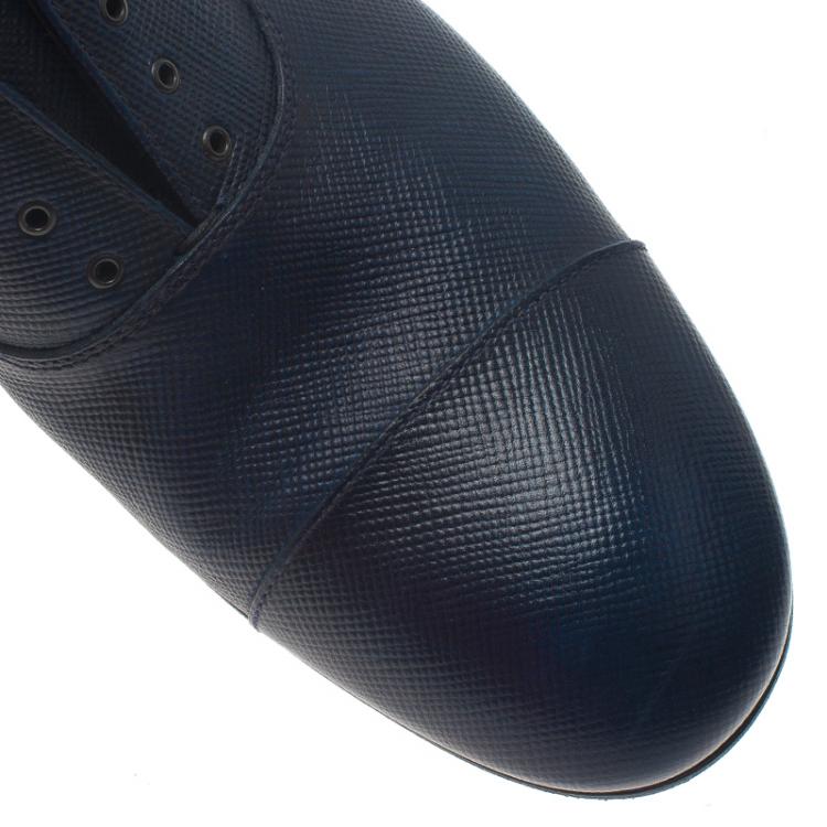 Pre Owned Prada Navy Blue Saffiano Laceless Oxfords Size 44