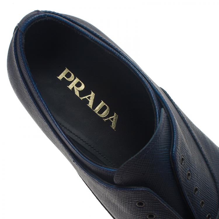 Pre Owned Prada Navy Blue Saffiano Laceless Oxfords Size 44