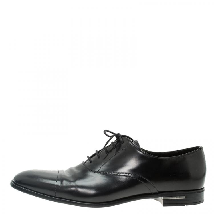 Pre Owned Prada Black Leather Lace Up Oxfords Size 42