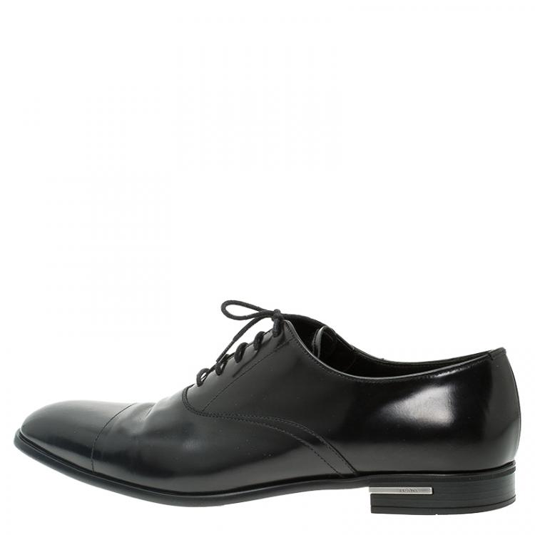 Pre Owned Prada Black Leather Lace Up Oxfords Size 42