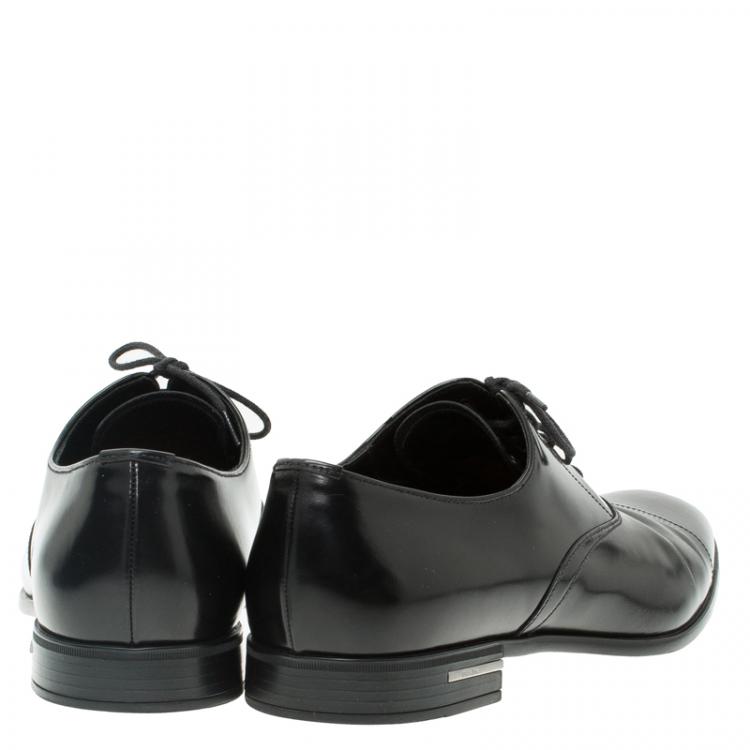 Pre Owned Prada Black Leather Lace Up Oxfords Size 42