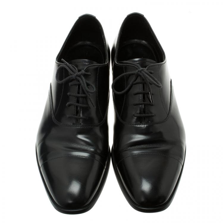 Pre Owned Prada Black Leather Lace Up Oxfords Size 42