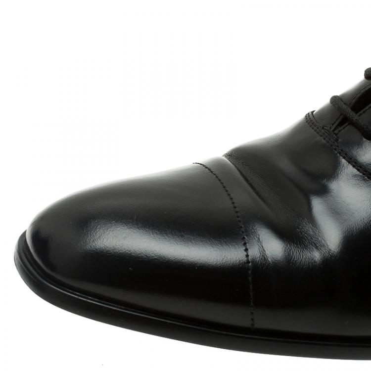 Pre Owned Prada Black Leather Lace Up Oxfords Size 42