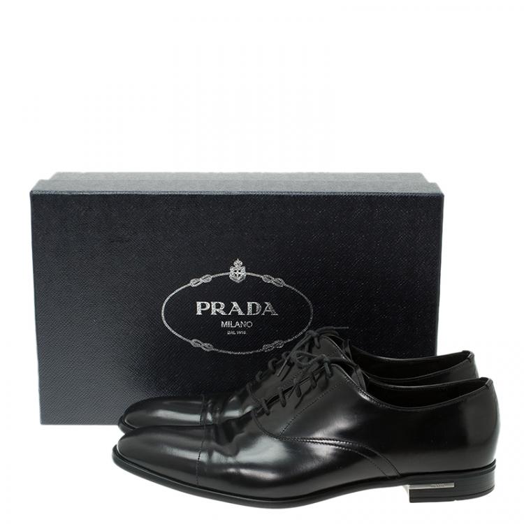 Pre Owned Prada Black Leather Lace Up Oxfords Size 42