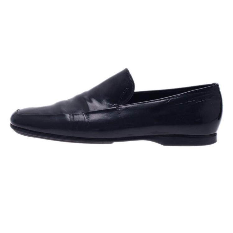 Pre Owned Prada Black Leather Loafers Size 43.5