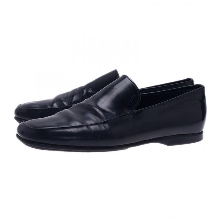Pre Owned Prada Black Leather Loafers Size 43.5