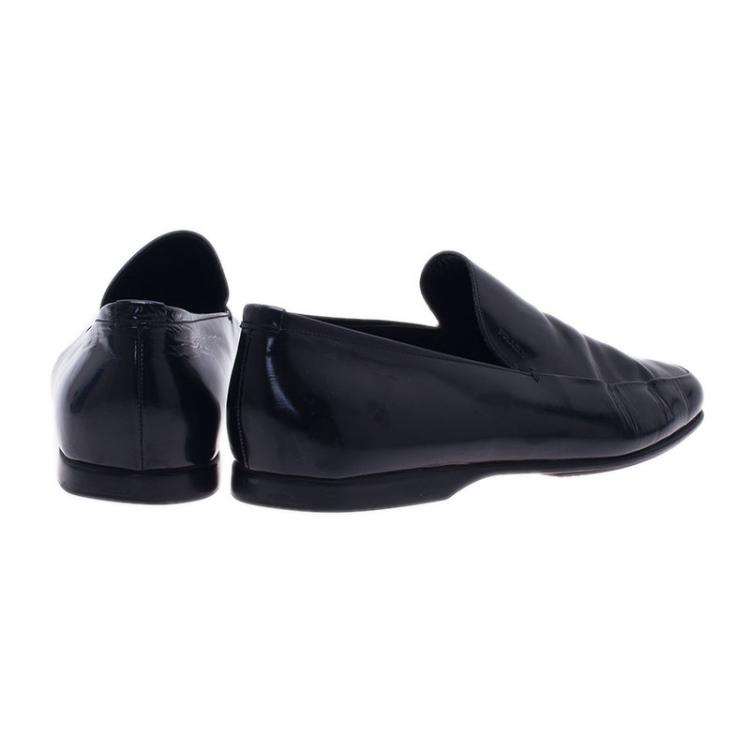 Pre Owned Prada Black Leather Loafers Size 43.5