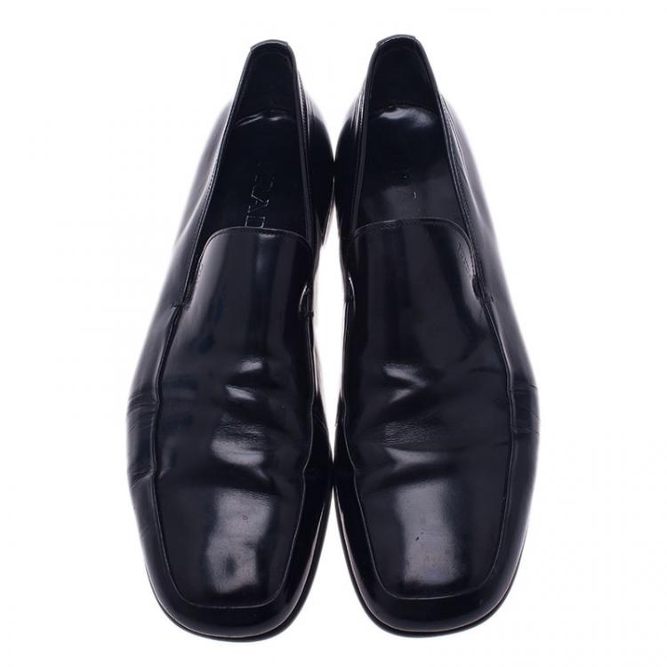 Pre Owned Prada Black Leather Loafers Size 43.5