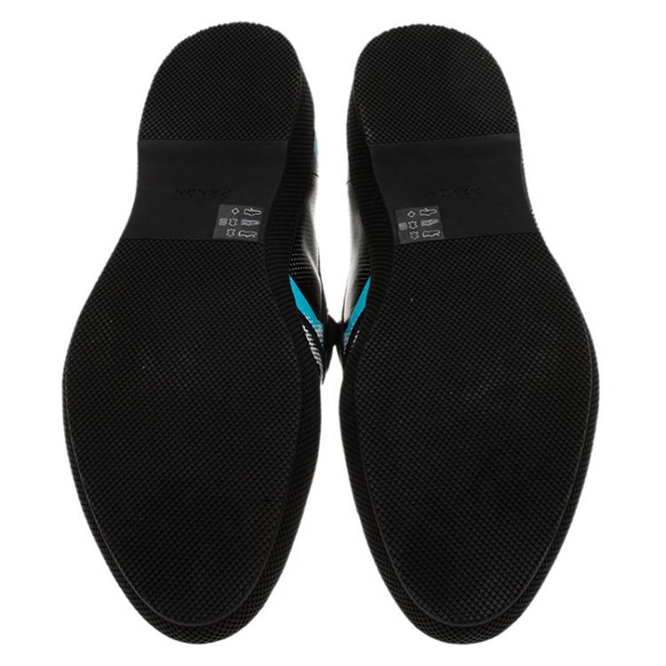 Pre Owned Prada Black Printed  Leather Runway Slip On Sneakers Size 44.5