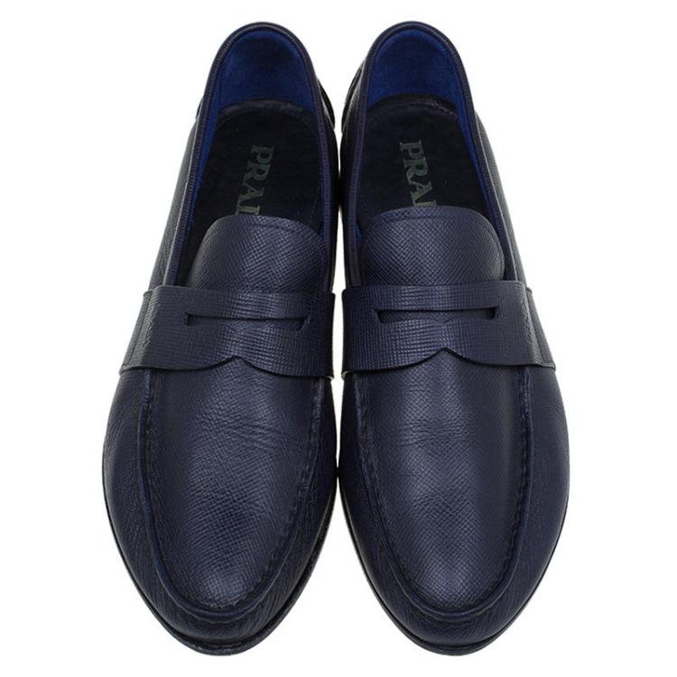 Pre Owned Prada Blue Saffiano Leather Loafers Size 42