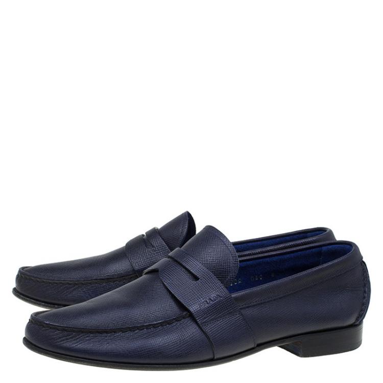 Pre Owned Prada Blue Saffiano Leather Loafers Size 42