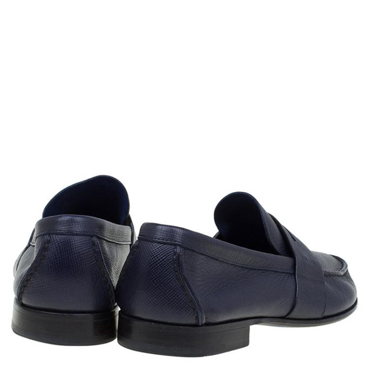 Pre Owned Prada Blue Saffiano Leather Loafers Size 42