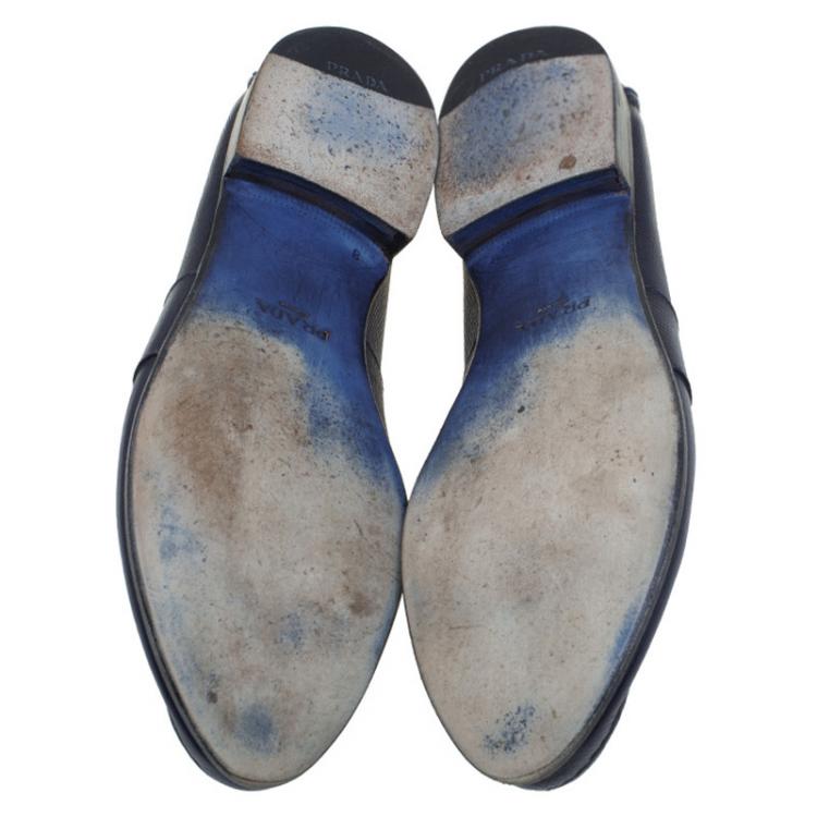 Pre Owned Prada Blue Saffiano Leather Loafers Size 42