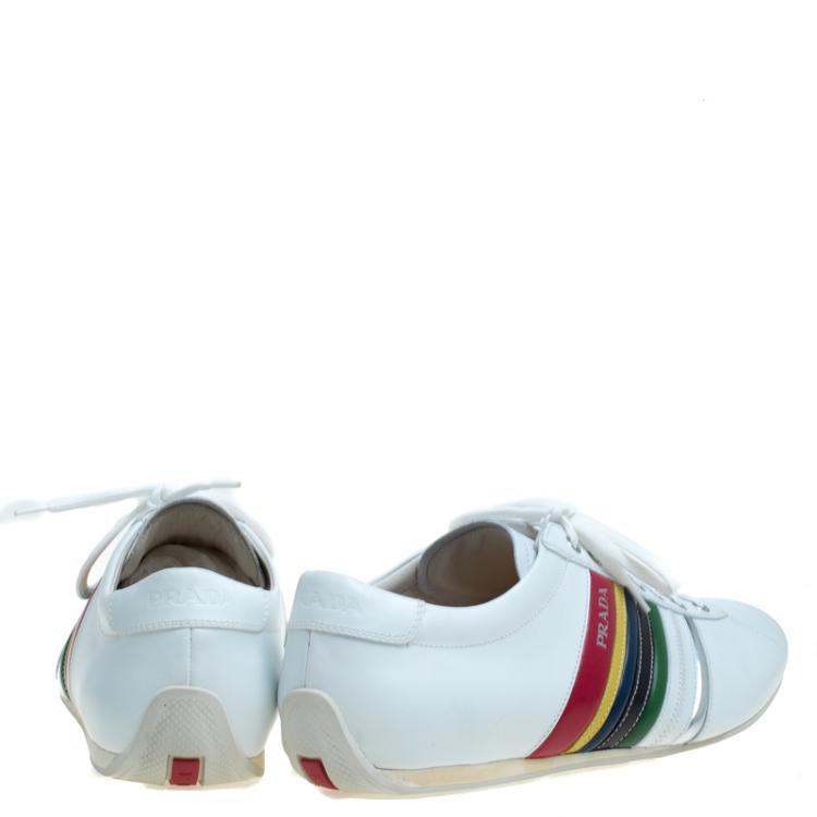 Pre Owned Prada White Multicolor Leather Sneakers Size 43.5