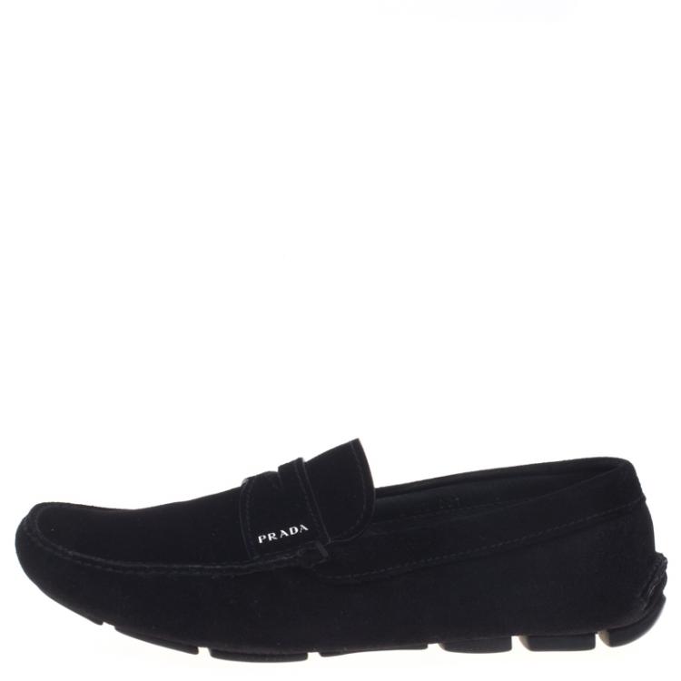 Pre Owned Prada Black Suede Penny Loafers Size 43