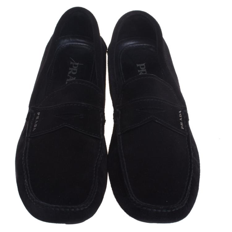 Pre Owned Prada Black Suede Penny Loafers Size 43