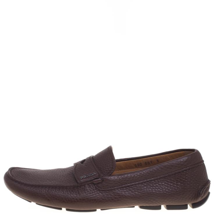 Pre Owned Prada Brown Leather Penny Driving Loafers Size 43