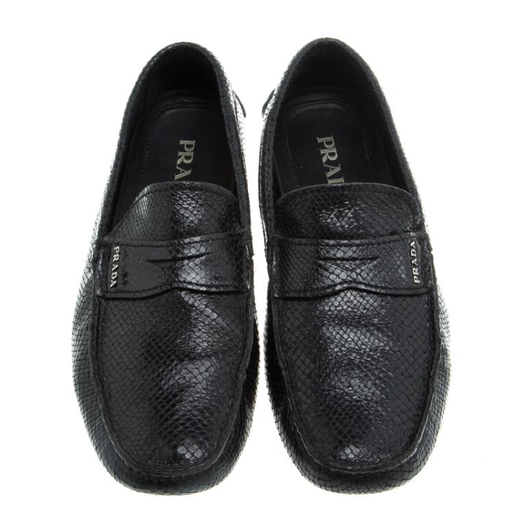 Pre Owned Prada Black Reptile Leather Penny Loafers Size 42