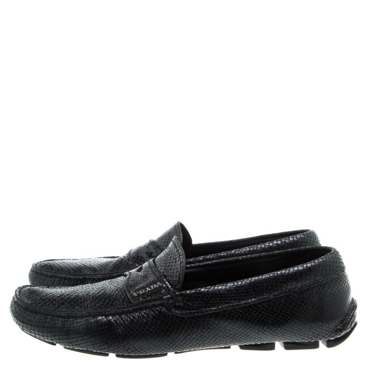 Pre Owned Prada Black Reptile Leather Penny Loafers Size 42