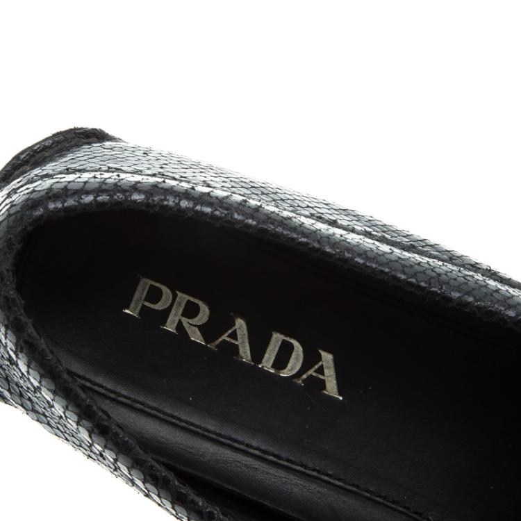 Pre Owned Prada Black Reptile Leather Penny Loafers Size 42