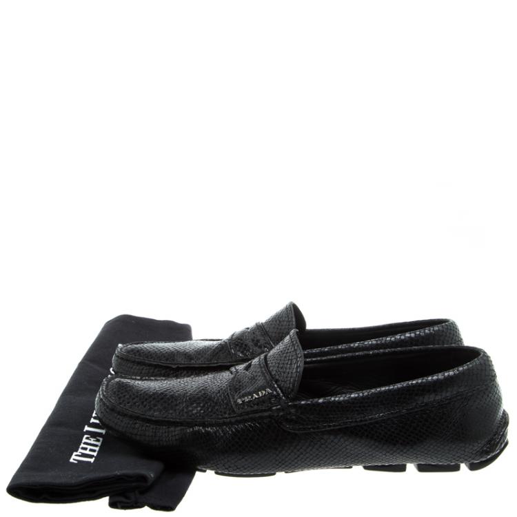 Pre Owned Prada Black Reptile Leather Penny Loafers Size 42