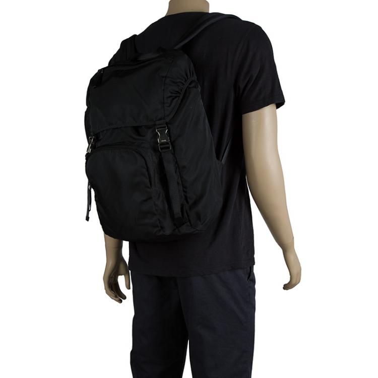 Prada Sling Backpack Tessuto Saffiano Black in Tessuto Nylon/Saffiano  Leather with Silver-tone - US