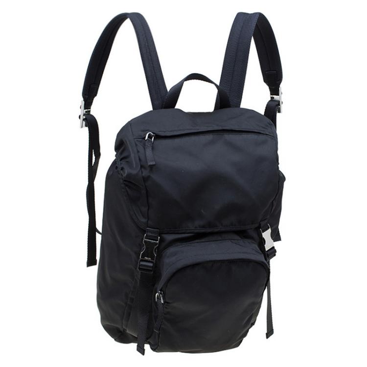 Pre Owned Prada Black Nylon Double Buckle Backpack