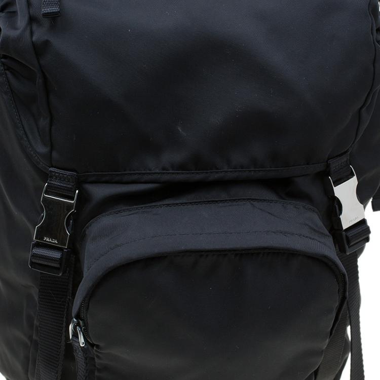Pre Owned Prada Black Nylon Double Buckle Backpack