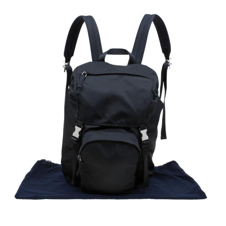 Pre Owned Prada Black Nylon Double Buckle Backpack