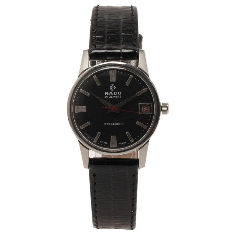 Pre Owned Rado Black Stainless Steel President Men's Wristwatch 30MM