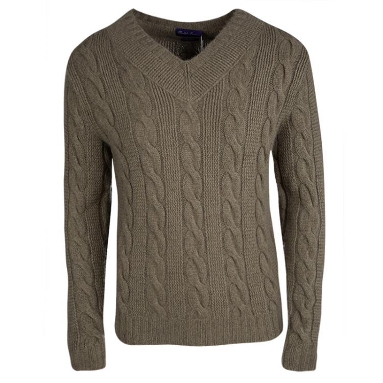 Ralph Lauren Light Brown V- Neck Cable Handknit Sweater S Ralph Lauren | TLC