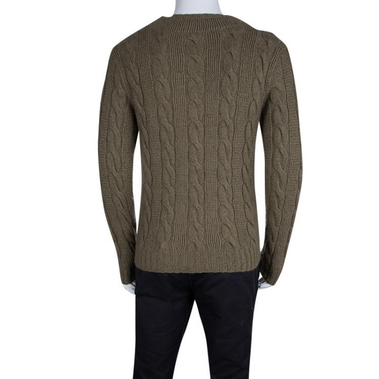Pre Owned Ralph Lauren Light Brown V- Neck Cable Handknit Sweater S