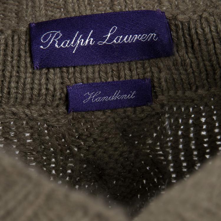 Pre Owned Ralph Lauren Light Brown V- Neck Cable Handknit Sweater S