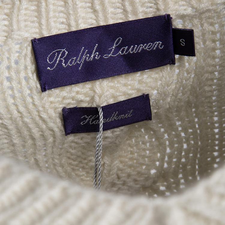 Pre Owned Ralph Lauren Cream Cable Handknit V Neck Sweater S