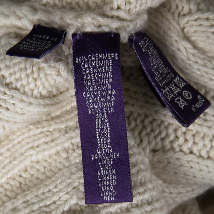 Pre Owned Ralph Lauren Cream Cable Handknit V Neck Sweater S