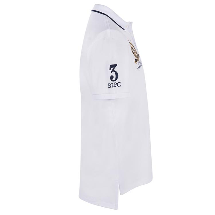 Pre Owned Polo Ralph Lauren White/Navy Blue Logo Polo Shirt S