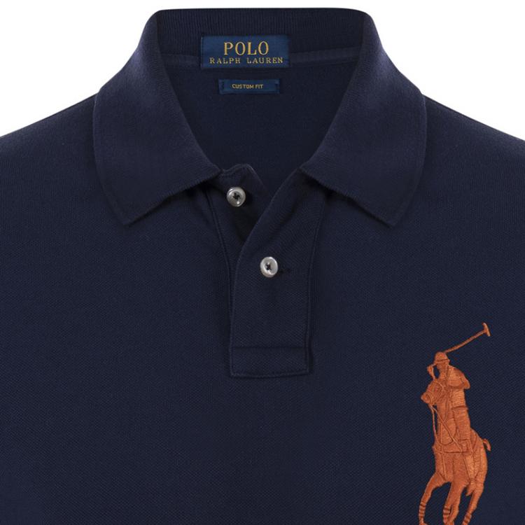 Pre Owned Polo Ralph Lauren Navy Blue/Orange Logo Polo Shirt S