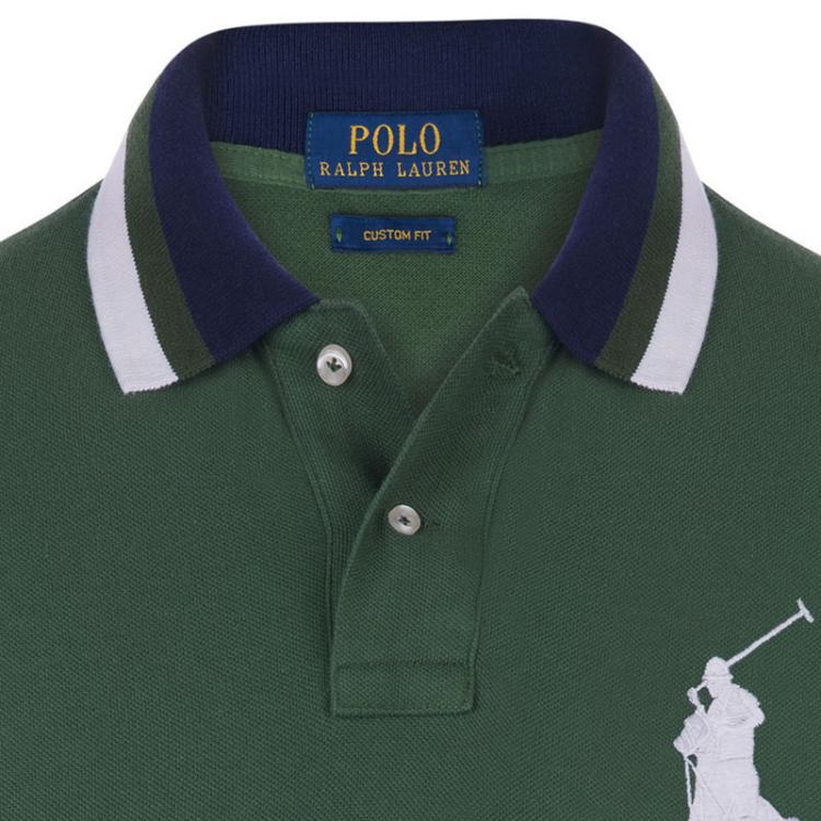 Pre Owned Polo Ralph Lauren Green/White Logo Striped Collar Polo Shirt XL
