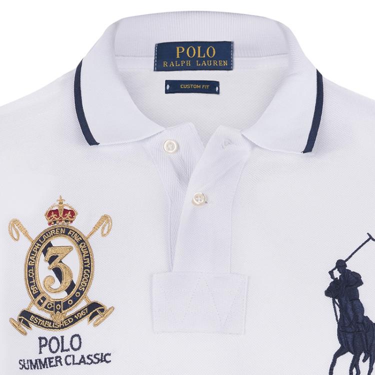 Pre Owned Polo Ralph Lauren White/Navy Blue Logo Polo Shirt XXL