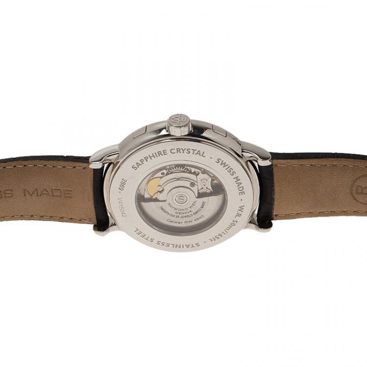 Pre Owned Raymond Weil Silver Stainless Steel Maestro Moonphase Men's Wristwatch 44MM